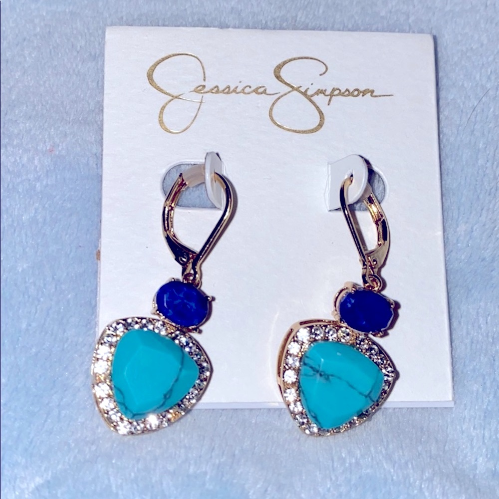 JESSICA SIMPSON. GOLD W/ TURQUOISE & BLUE. DANGLE